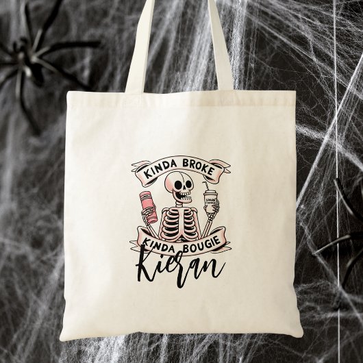 Schattige Halloween-skelet moderne typografie Tote Bag
