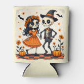 Schattige Halloween Skeleton Paar in Sinaasappel Blikjeskoeler (Voorkant)