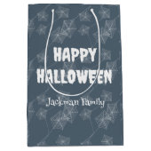 Schattige Halloween spiderweb op grijs, op maat Medium Cadeauzakje (Voorkant)