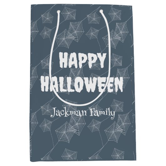 Schattige Halloween spiderweb op grijs, op maat Medium Cadeauzakje (Voorkant)