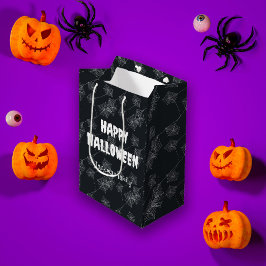 Schattige Halloween spiderweb op zwart, op maat Medium Cadeauzakje