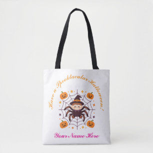 Schattige Halloween Spin Spider Heks Aangepaste Na Tote Bag
