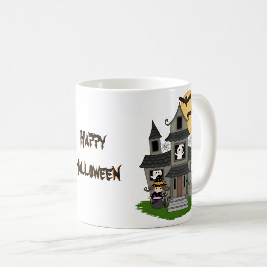 Schattige Halloween spookhuis en kleine heks mok (Voorkant rechts)