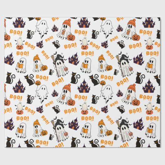 Schattige Halloween spookpatroon – Spooky Black Ca Cadeaupapier (Vlak)