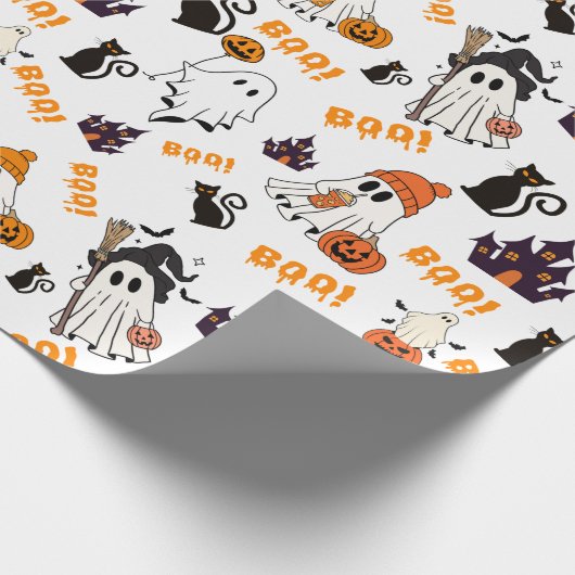 Schattige Halloween spookpatroon – Spooky Black Ca Cadeaupapier (Hoek)