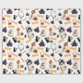 Schattige Halloween spookpatroon – Spooky Black Ca Cadeaupapier (Vlak)