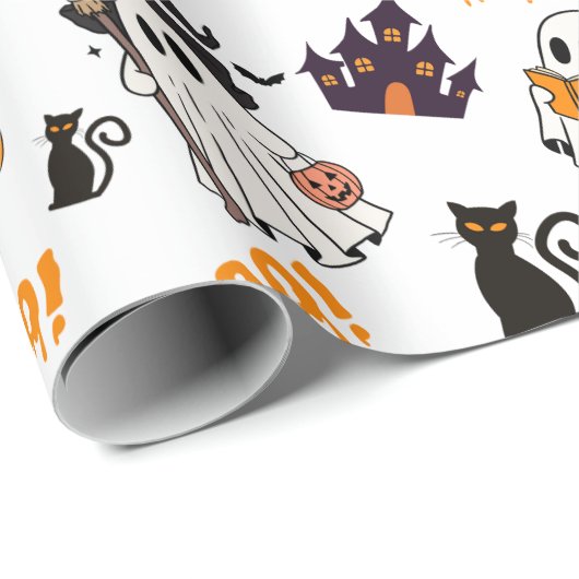 Schattige Halloween spookpatroon – Spooky Black Ca Cadeaupapier (Rol Hoek)