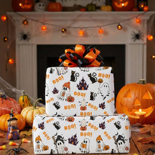Schattige Halloween spookpatroon – Spooky Black Ca Cadeaupapier