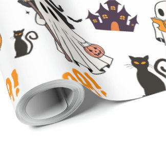 Schattige Halloween spookpatroon – Spooky Black Ca Cadeaupapier