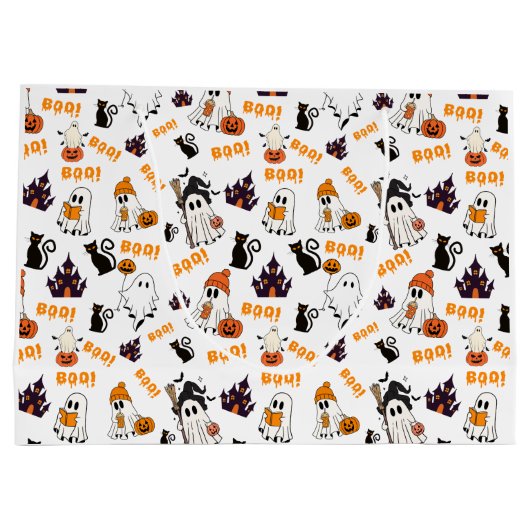 Schattige Halloween spookpatroon – Spooky Black Ca Groot Cadeauzakje (Achterkant)