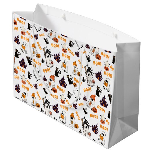 Schattige Halloween spookpatroon – Spooky Black Ca Groot Cadeauzakje (Achterkant Gekanteld)