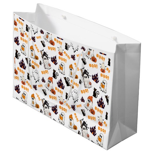 Schattige Halloween spookpatroon – Spooky Black Ca Groot Cadeauzakje (Voorkant Gekanteld)