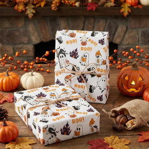 Schattige Halloween spookpatroon – Spooky Black Ca Inpakpapier Vel
