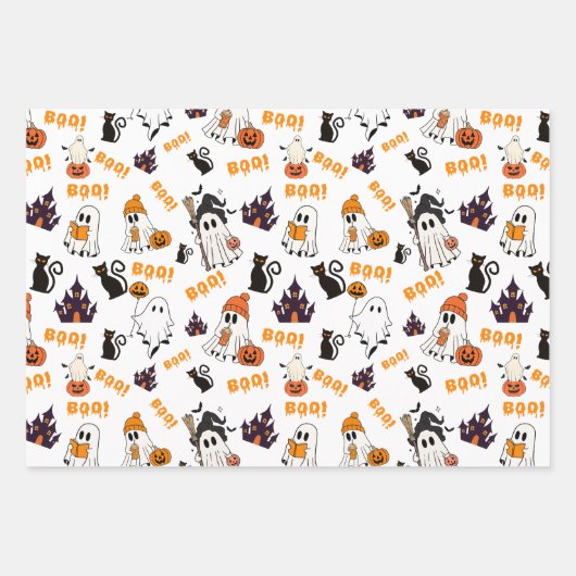 Schattige Halloween spookpatroon – Spooky Black Ca Inpakpapier Vel (Voorkant 3)