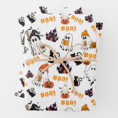 Schattige Halloween spookpatroon – Spooky Black Ca Inpakpapier Vel (In situ)