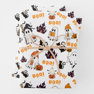 Schattige Halloween spookpatroon – Spooky Black Ca Inpakpapier Vel