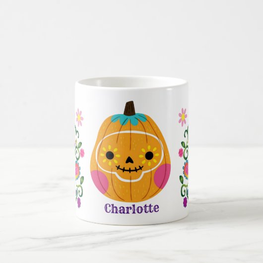 Schattige Halloween Suiker Skull Pompoen Koffiemok (Center)