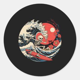 Schattige Halloween Surfende Skelet Surfer Vakanti Ronde Sticker