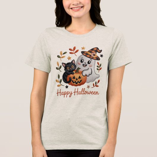 Schattige Halloween T-shirt – grillig borduurwerk (Voorkant)