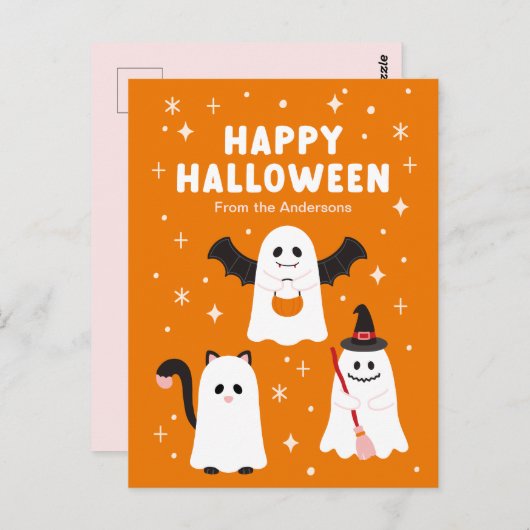 Schattige Halloween Trick or treat Ghosts Briefkaart (Voorkant / Achterkant)