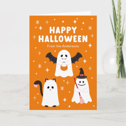 Schattige Halloween Trick or treat Ghosts Kaart (Voorkant)