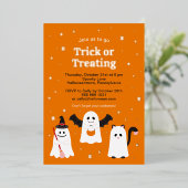 Schattige Halloween-truc of het behandelen van spo Folie Uitnodiging (Staand Voorkant)