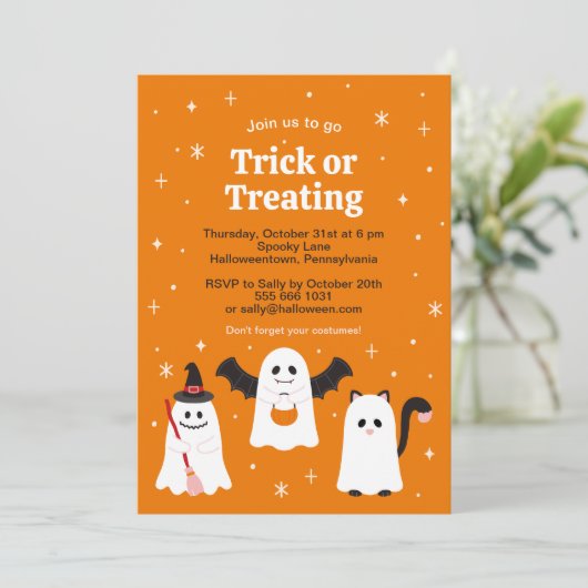 Schattige Halloween-truc of het behandelen van spo Kaart (Staand voorkant)