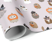 Schattige Halloween Uilen Patroon Cadeaupapier (Rol Hoek)