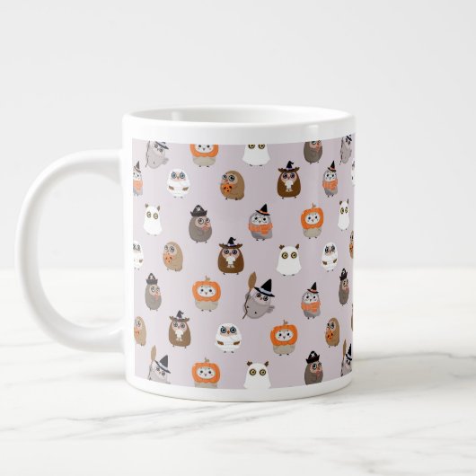 Schattige Halloween Uilen Patroon Grote Koffiekop (Links)