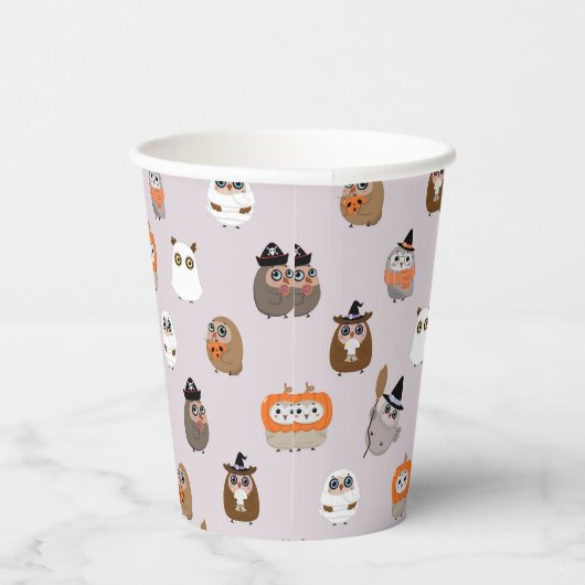 Schattige Halloween Uilen Patroon Papieren Bekers (Rechts)