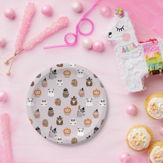 Schattige Halloween Uilen Patroon Papieren Bordje (Feest)