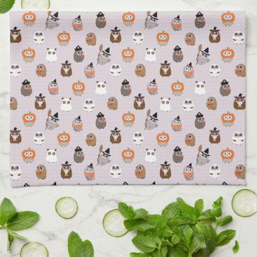 Schattige Halloween Uilen Patroon Theedoek (Gevouwen)