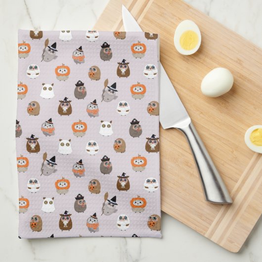 Schattige Halloween Uilen Patroon Theedoek (Quarter Fold)