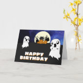 Schattige Halloween Verjaardag Ghost Black Cat Kaart (Gele Bloem)