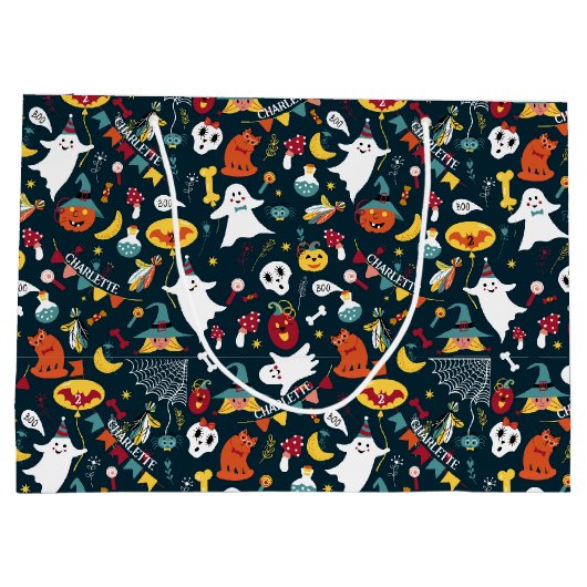 Schattige Halloween Verjaardag Naam toevoegen Ghos Groot Cadeauzakje (Achterkant)