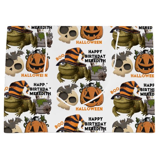 Schattige Halloween Verjaardag Naam toevoegen Ghos Groot Cadeauzakje (Voorkant)