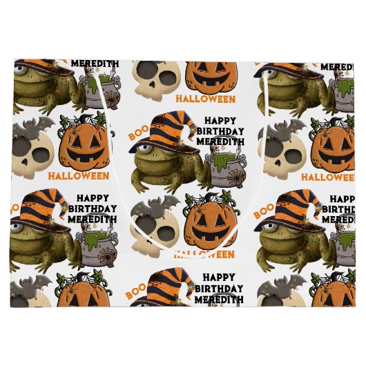 Schattige Halloween Verjaardag Naam toevoegen Ghos Groot Cadeauzakje (Achterkant)