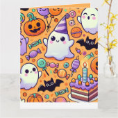 Schattige Halloween Verjaardag Wenskaart Kaart (Gele Bloem)