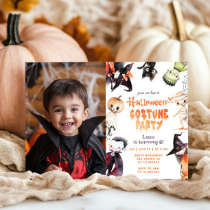 Schattige Halloween verkleedpartij foto verjaardag Kaart