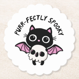 Schattige Halloween Vleermuis Kat - Perfect Grieze Kartonnen Onderzetters
