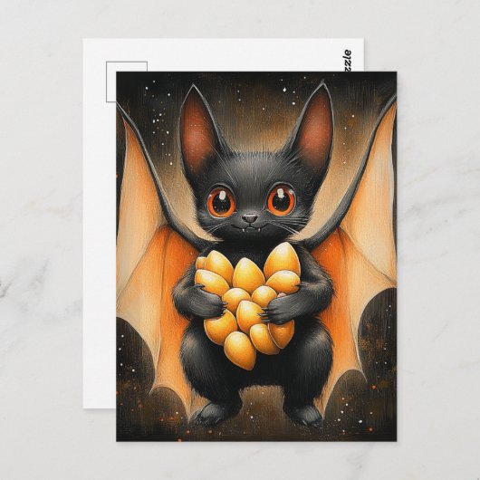 Schattige Halloween vleermuis met pompoenpitten Briefkaart (Voorkant / Achterkant)