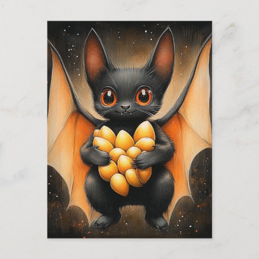 Schattige Halloween vleermuis met pompoenpitten Briefkaart (Voorkant)