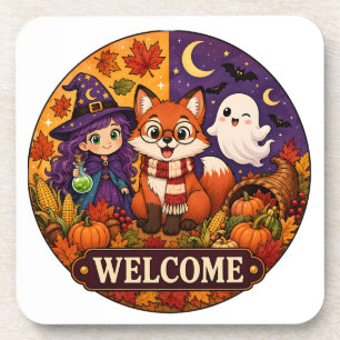Schattige Halloween Vos Heks Geest Herfst Autumn W Bier Onderzetter