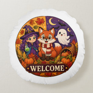 Schattige Halloween Vos Heks Geest Herfst Autumn W Rond Kussen