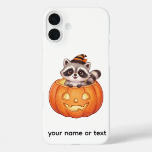 Schattige Halloween wasbeer in Jack-o'-Lantern pom iPhone 16 Plus Hoesje
