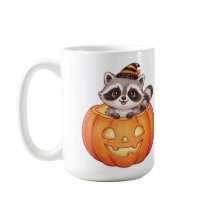 Schattige Halloween wasbeer in Jack-o'-Lantern pom