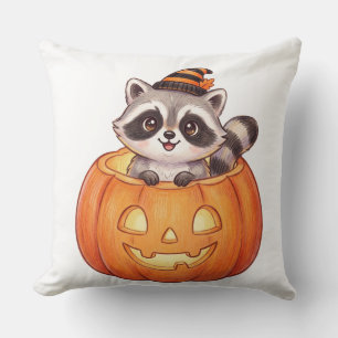 Schattige Halloween wasbeer in Jack-o'-Lantern pom Kussen