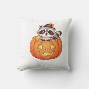 Schattige Halloween wasbeer in Jack-o'-Lantern pom Kussen