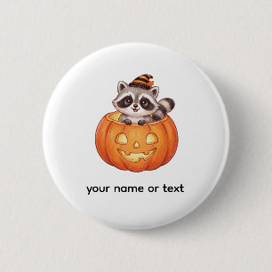 Schattige Halloween wasbeer in Jack-o'-Lantern pom Ronde Button 5,7 Cm