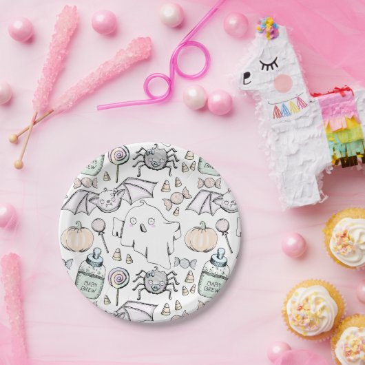 Schattige Halloween Wit Kids Verjaardagsfeestje Bo Papieren Bordje (Feest)